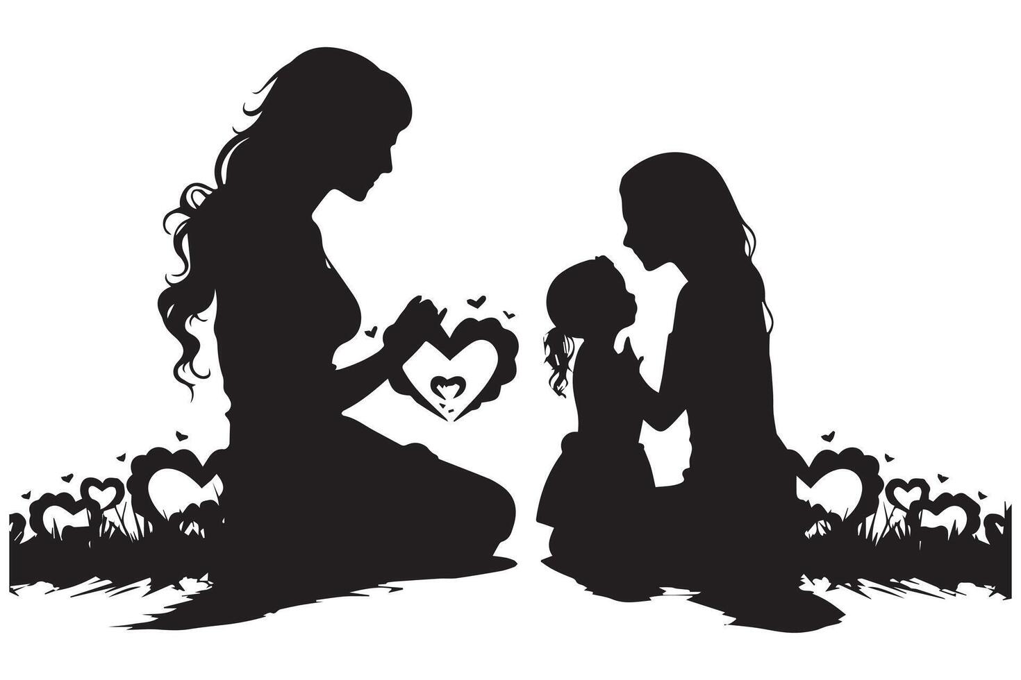 mère et bébé l'amour forme silhouette vecteur