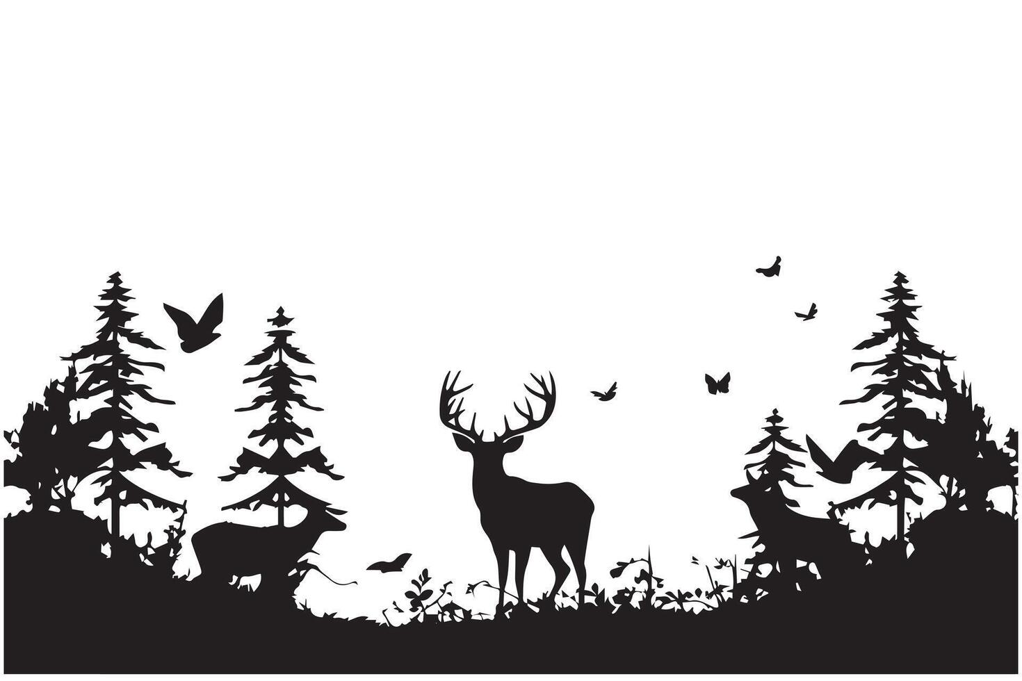 silhouette forêt et cerf famille vecteur