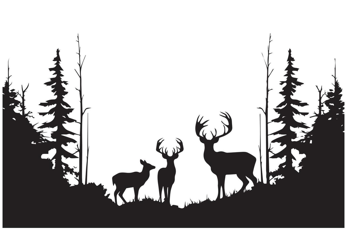 noir silhouette forêt et somme cerf et oiseau blanc Contexte pro conception vecteur