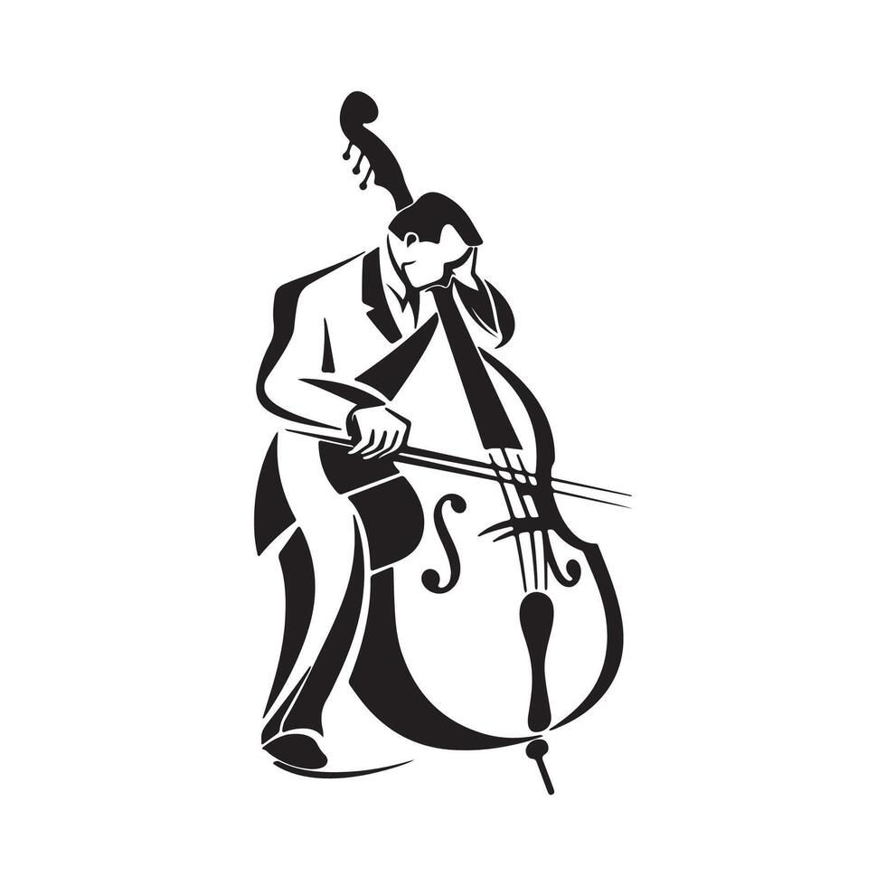 homme en jouant double basse logo conception art isolé sur blanc vecteur