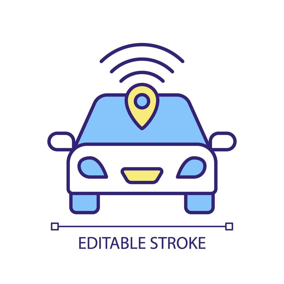 véhicule suivi rgb Couleur icône. surveillance système, GPS technologie. temps réel Voyage données. télématique logiciel. isolé illustration. Facile rempli ligne dessin. modifiable accident vasculaire cérébral vecteur