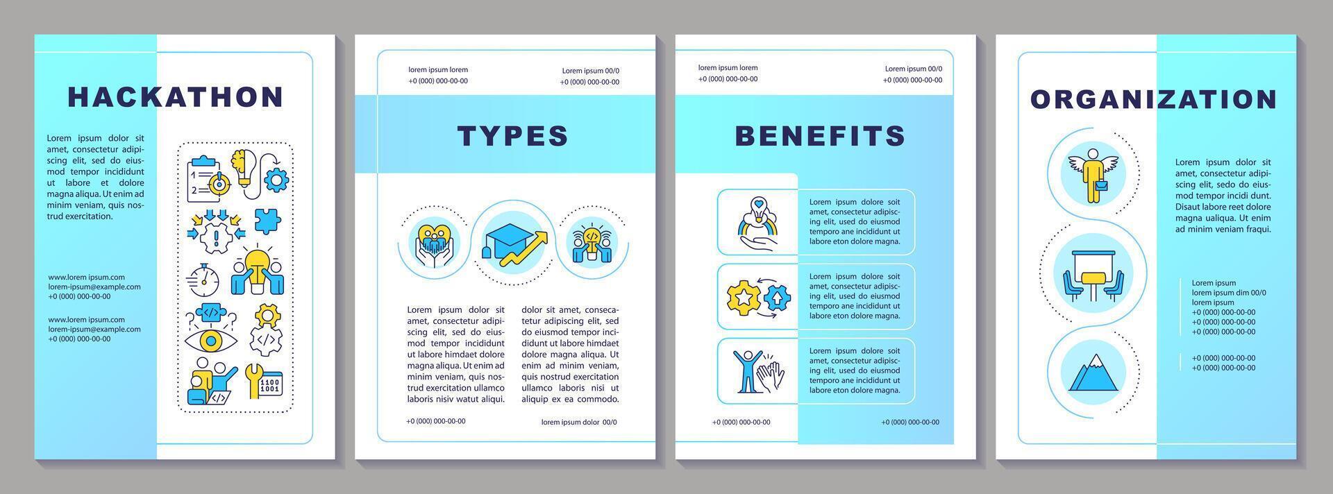 hackathon bleu brochure modèle. technologie un événement organisation. brochure conception avec linéaire Icônes. modifiable 4 mises en page pour présentation, annuel rapports vecteur