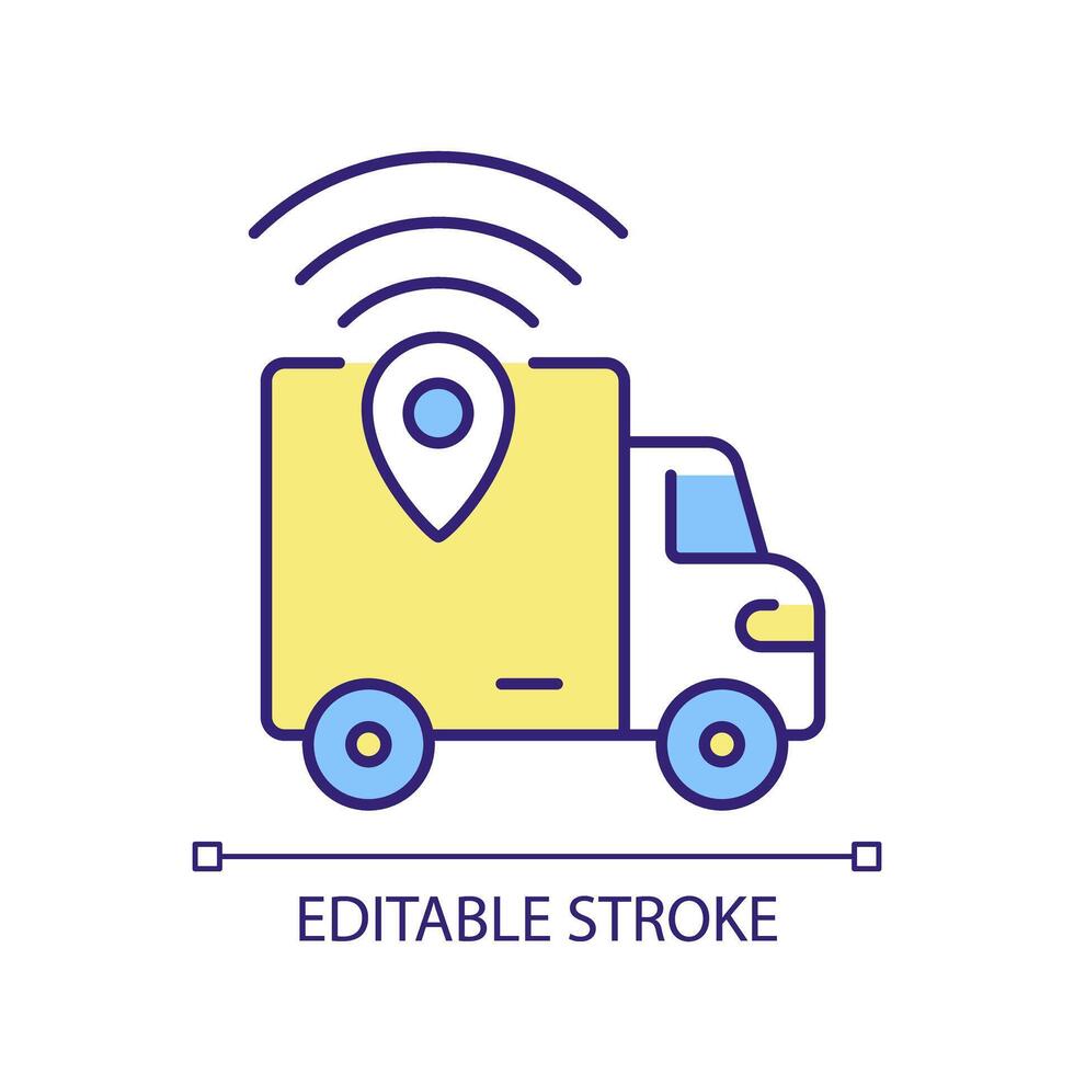 livraison un camion suivi rgb Couleur icône. Publique logistique, GPS technologie. Voyage temps réel données. un service visibilité. isolé illustration. Facile rempli ligne dessin. modifiable accident vasculaire cérébral vecteur