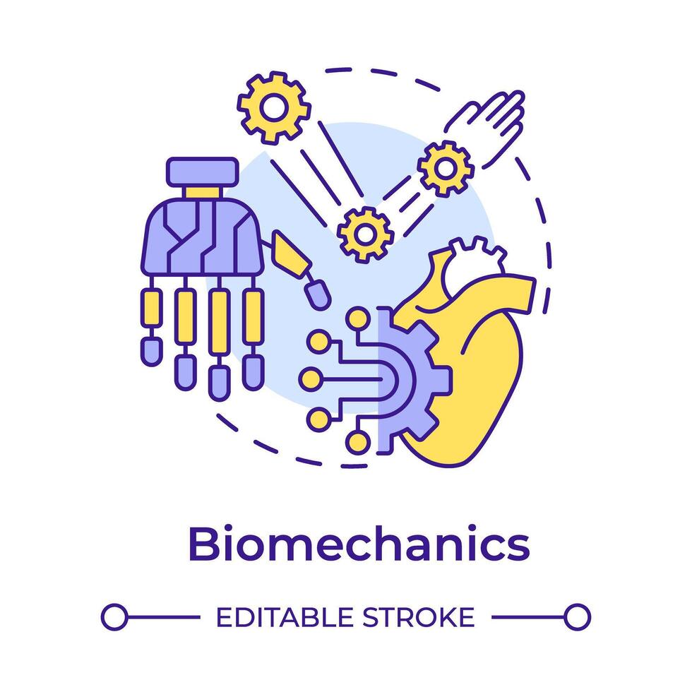biomécanique multi Couleur concept icône. une fonction de biologique systèmes. médical ingénierie. rond forme ligne illustration. abstrait idée. graphique conception. facile à utilisation dans présentation vecteur