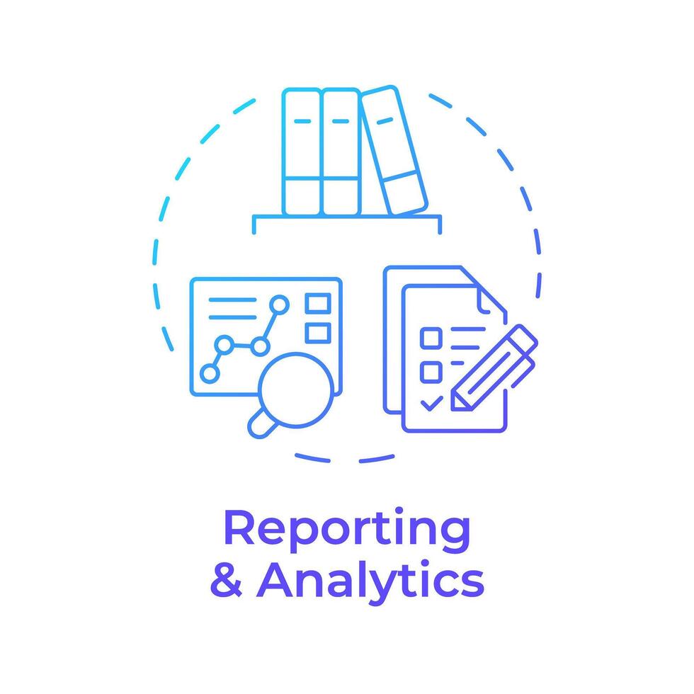 rapports et analytique bleu pente concept icône. client service, analytique outils. performance suivi. rond forme ligne illustration. abstrait idée. graphique conception. facile à utilisation dans infographie vecteur