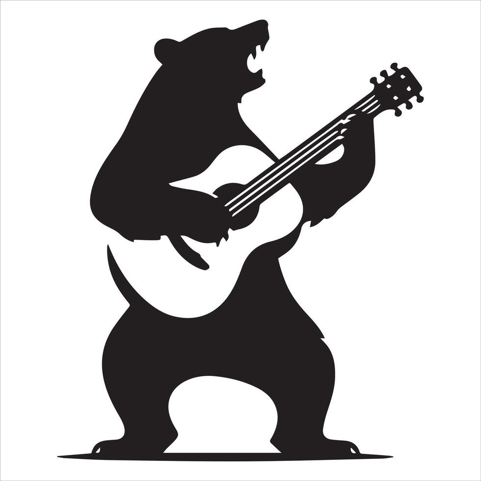 une guitariste ours illustration dans noir et blanc vecteur