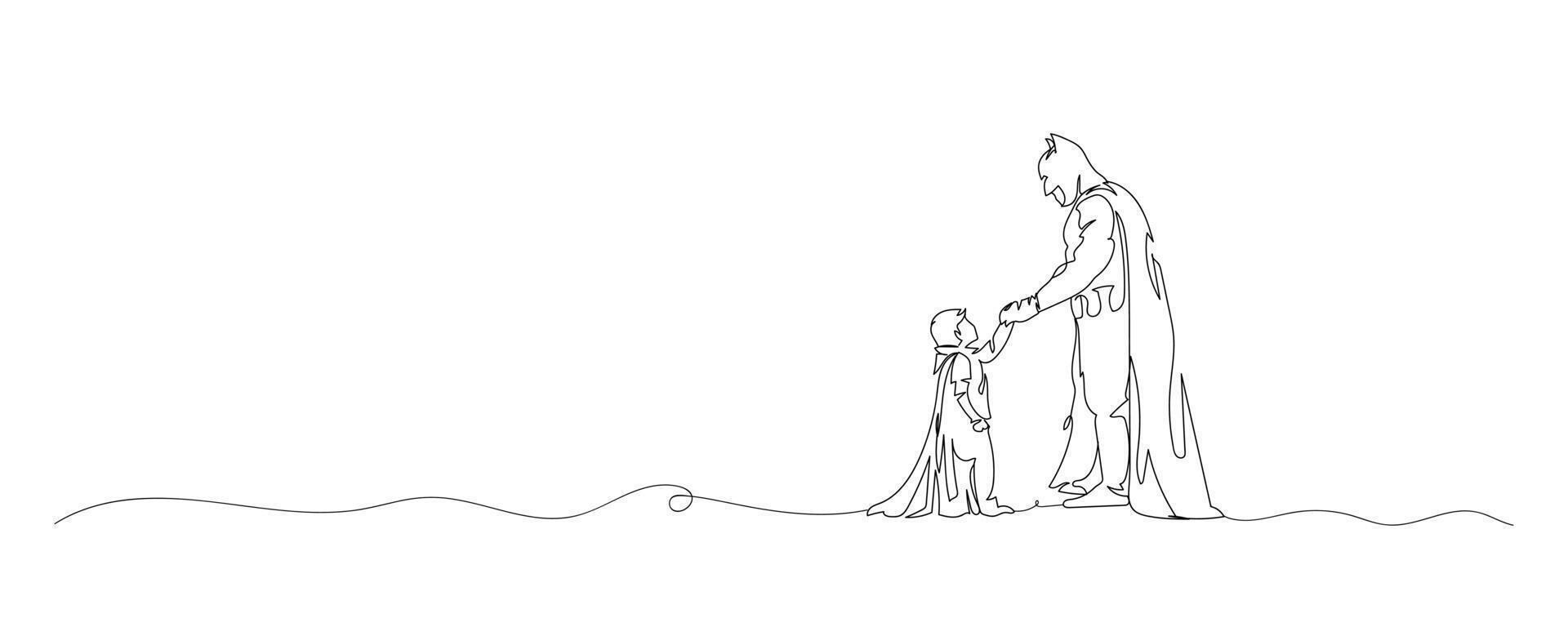 continu Célibataire dessiné, un ligne papa et enfant, parent l'amour enfant, ligne art illustration pour les pères journée décoration vecteur