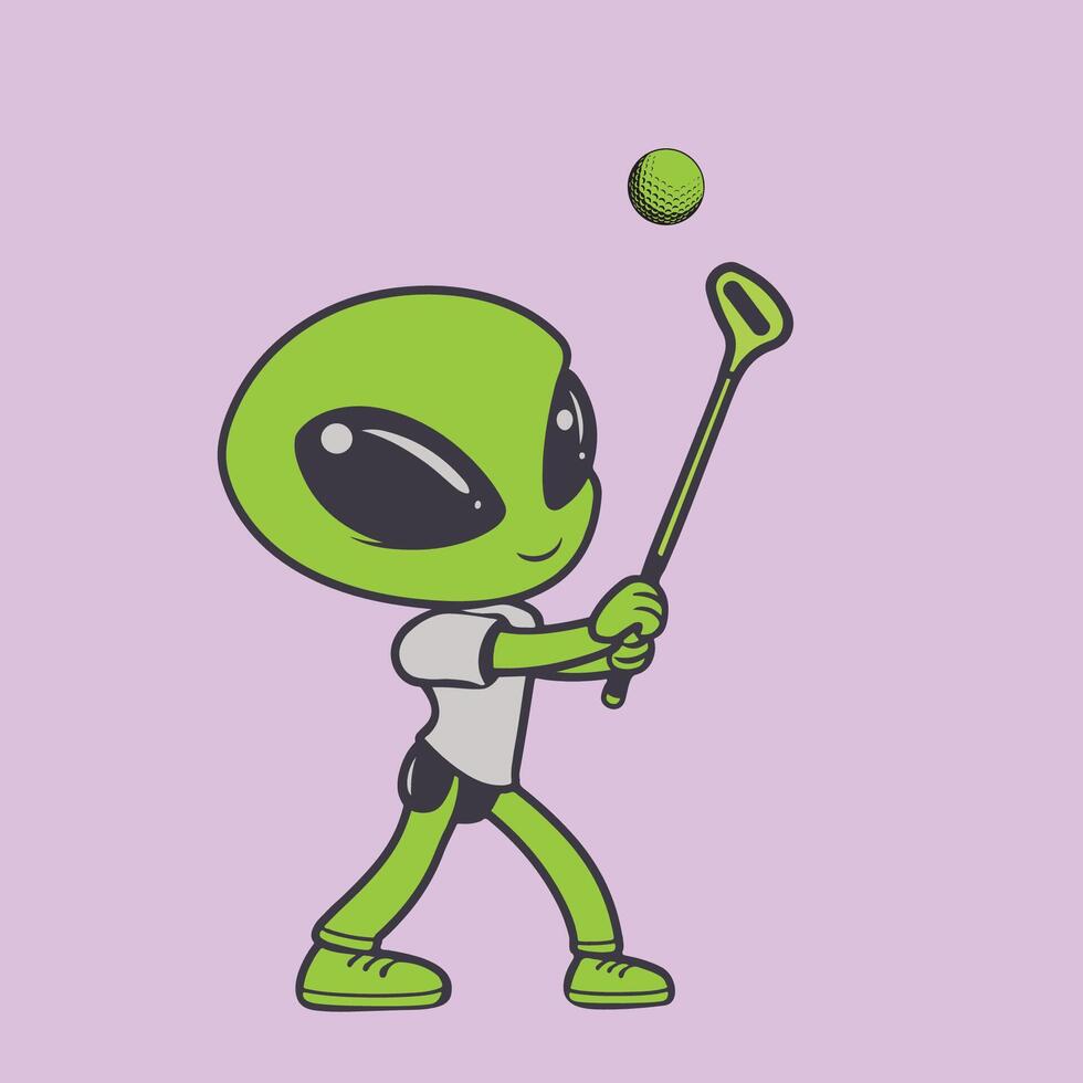extraterrestre dessin animé joueur - une extraterrestre le golf joueur illustration conception vecteur