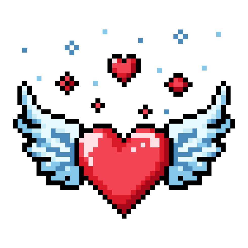 pixel cœur icône avec ailes. arcade Jeu icône. 8 bit signe. abstrait rouge cœur. vecteur