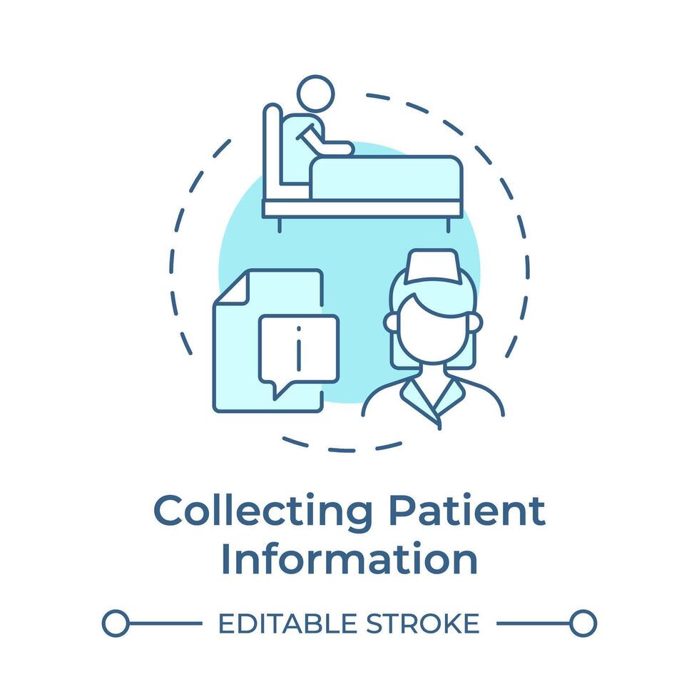 collecte patient information doux bleu concept icône. personnes âgées patient médicament. rond forme ligne illustration. abstrait idée. graphique conception. facile à utilisation dans infographie, article vecteur