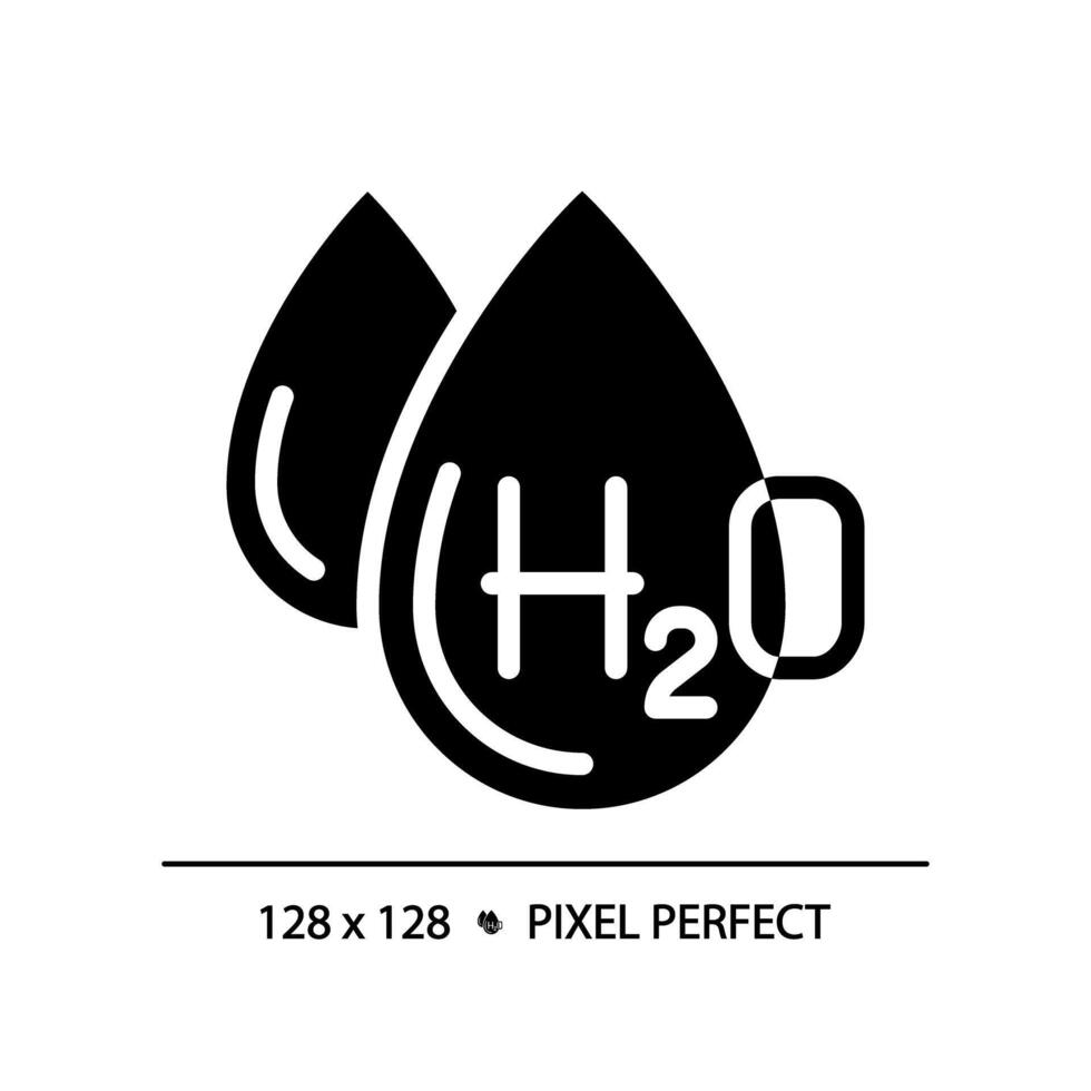 H2O noir glyphe icône. chimique formule. scientifique symbole. l'eau composition. moléculaire structure. silhouette symbole sur blanc espace. solide pictogramme. isolé illustration. pixel parfait vecteur