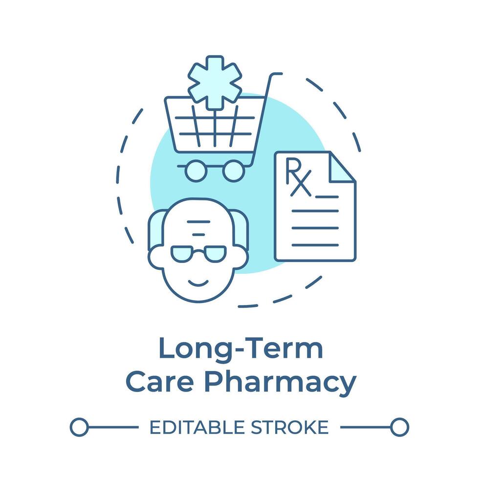 long terme se soucier pharmacie doux bleu concept icône. personnes âgées patient médicament. ordonnance gestion. rond forme ligne illustration. abstrait idée. graphique conception. facile à utilisation dans infographie, article vecteur