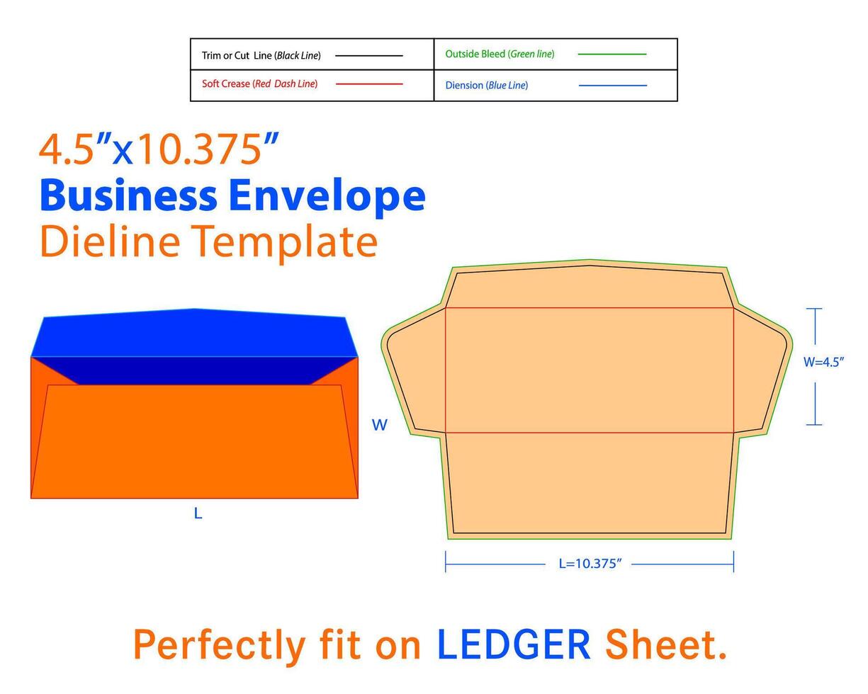 affaires enveloppe w 4.5, l 10.375 pouces dieline vecteur