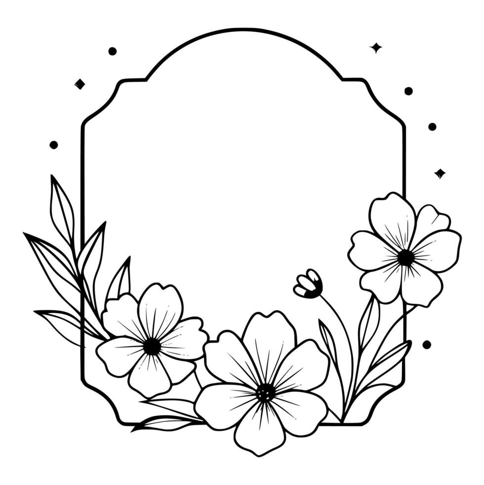 en forme de losange floral Cadre avec minimaliste botanique décorations dans noir et blanche. vecteur