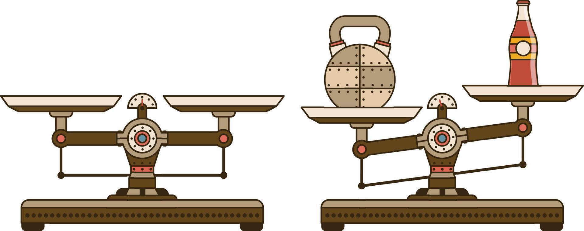 industriel Balance avec poids - steampunk dessin animé style. illustration. vecteur