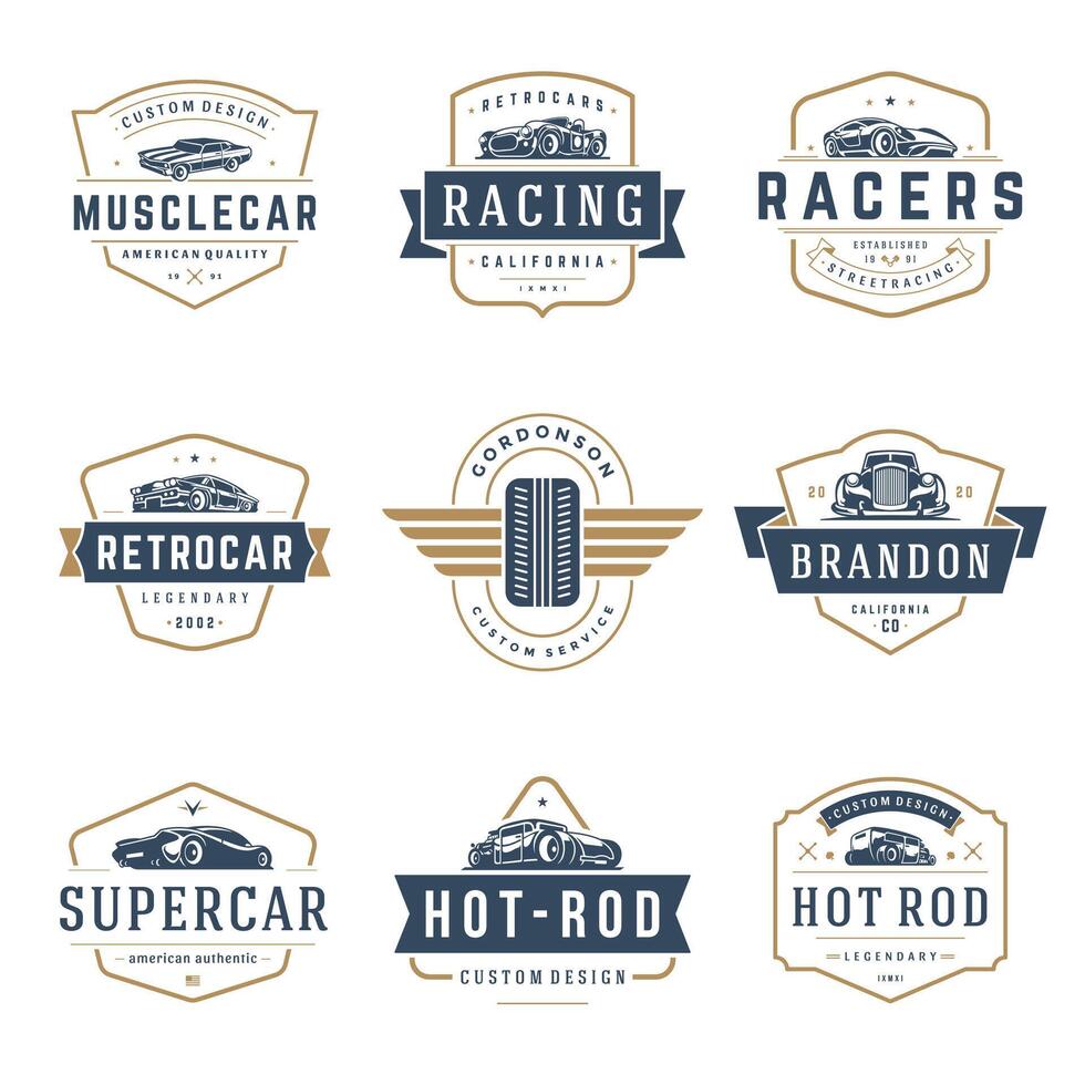 voiture logos modèles conception éléments ensemble, ancien style emblèmes et badges vecteur