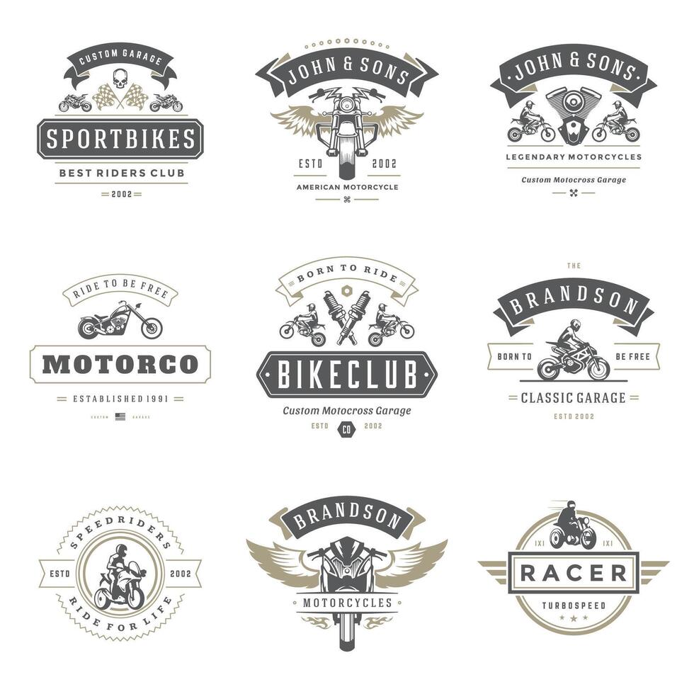 motocyclettes logos modèles conception éléments ensemble vecteur