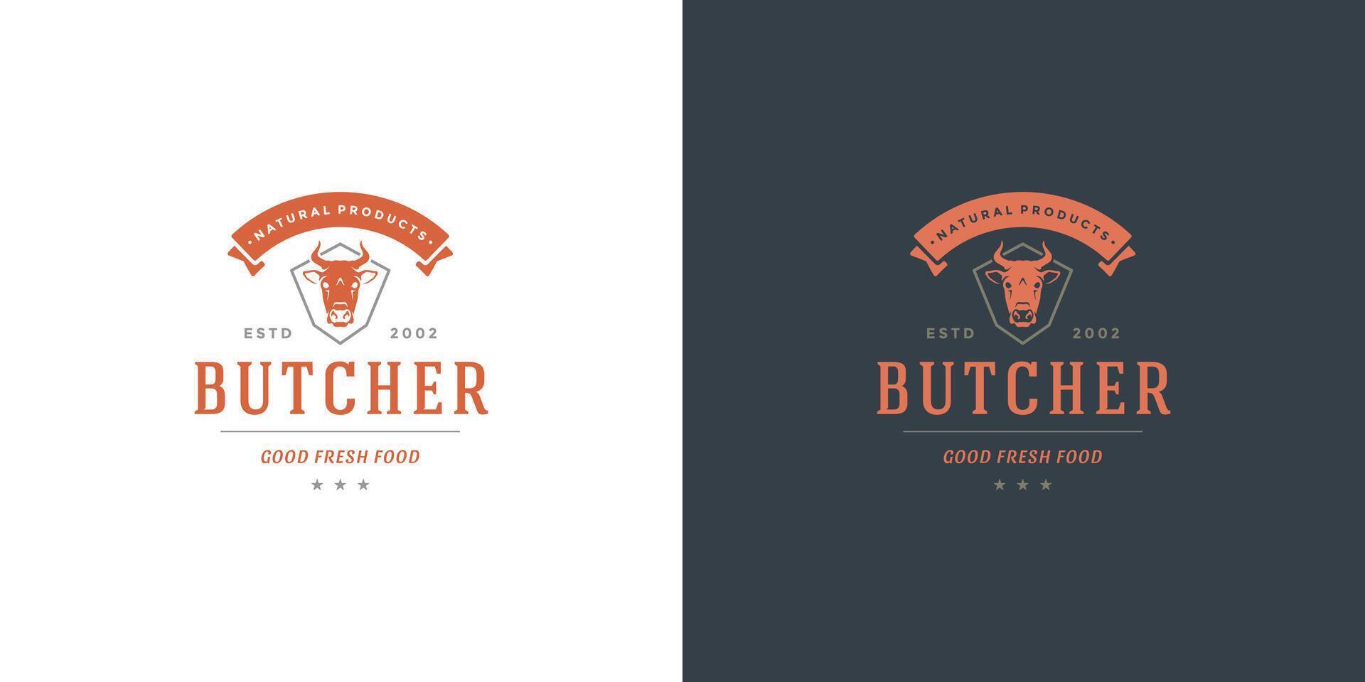 Boucher magasin logo illustration vache tête silhouette bien pour ferme ou restaurant badge vecteur