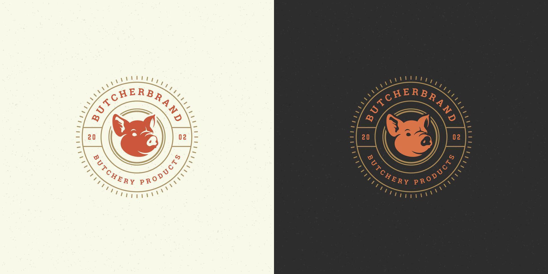 Boucher magasin logo illustration porc tête silhouette bien pour ferme ou restaurant badge vecteur