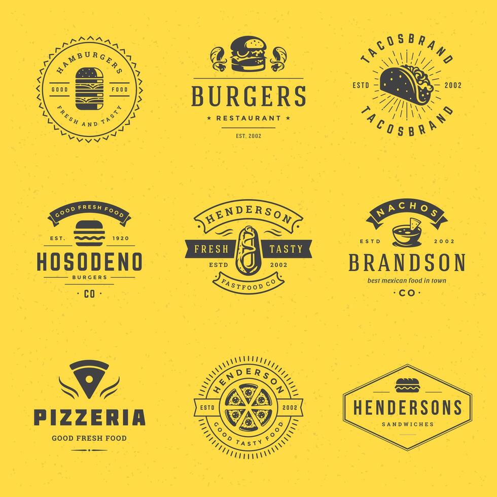 vite nourriture logos ensemble illustration bien pour pizzeria, Burger magasin et restaurant menu vecteur