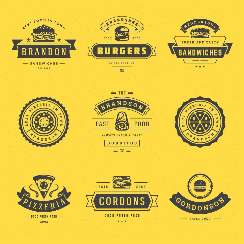 vite nourriture logos ensemble illustration bien pour pizzeria, Burger magasin et restaurant menu vecteur