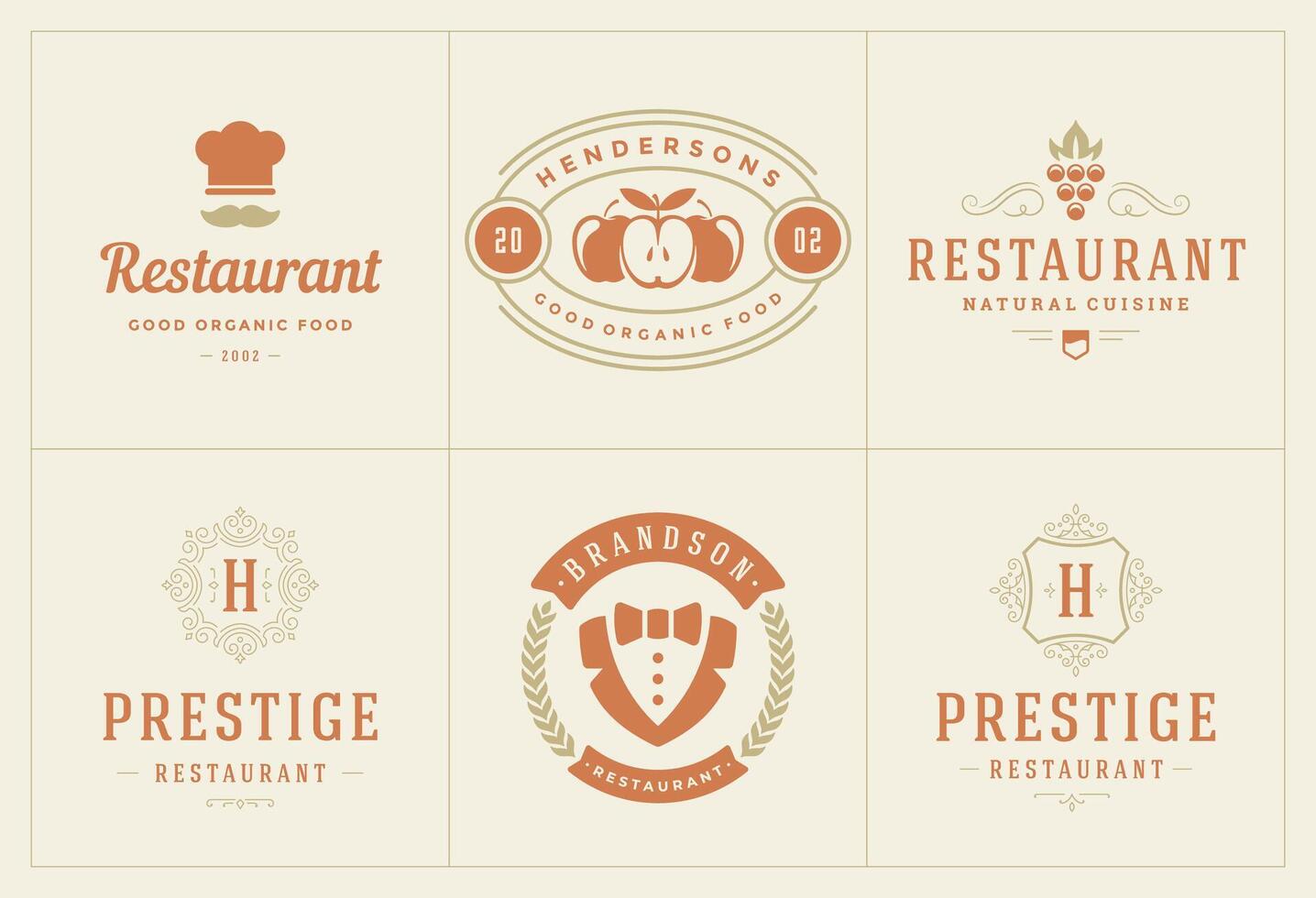 restaurant logos modèles ensemble illustration bien pour menu Étiquettes et café badges vecteur