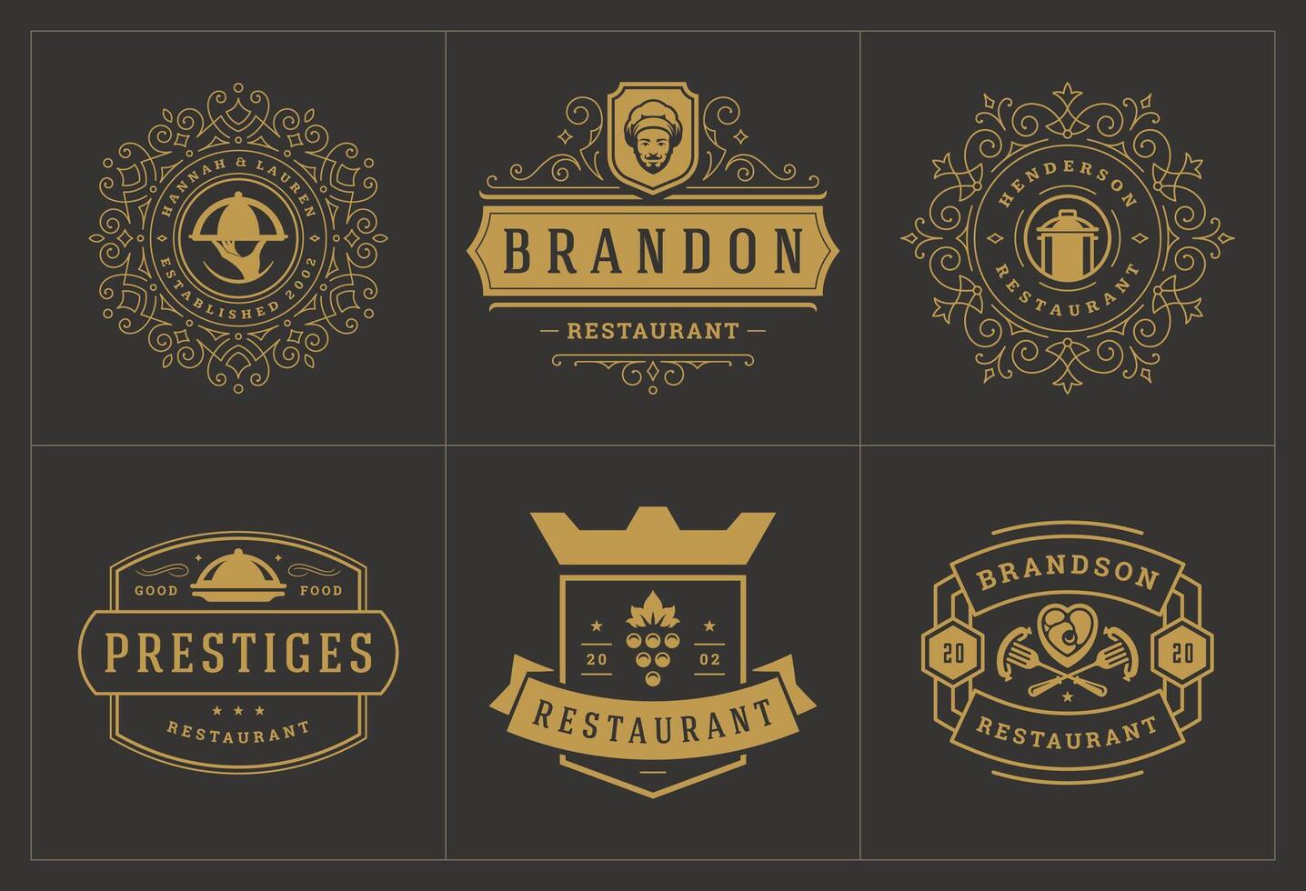 restaurant logos et badges modèles ensemble illustration. vecteur