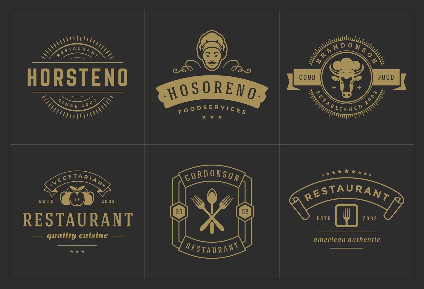 restaurant logos et badges modèles ensemble illustration. vecteur