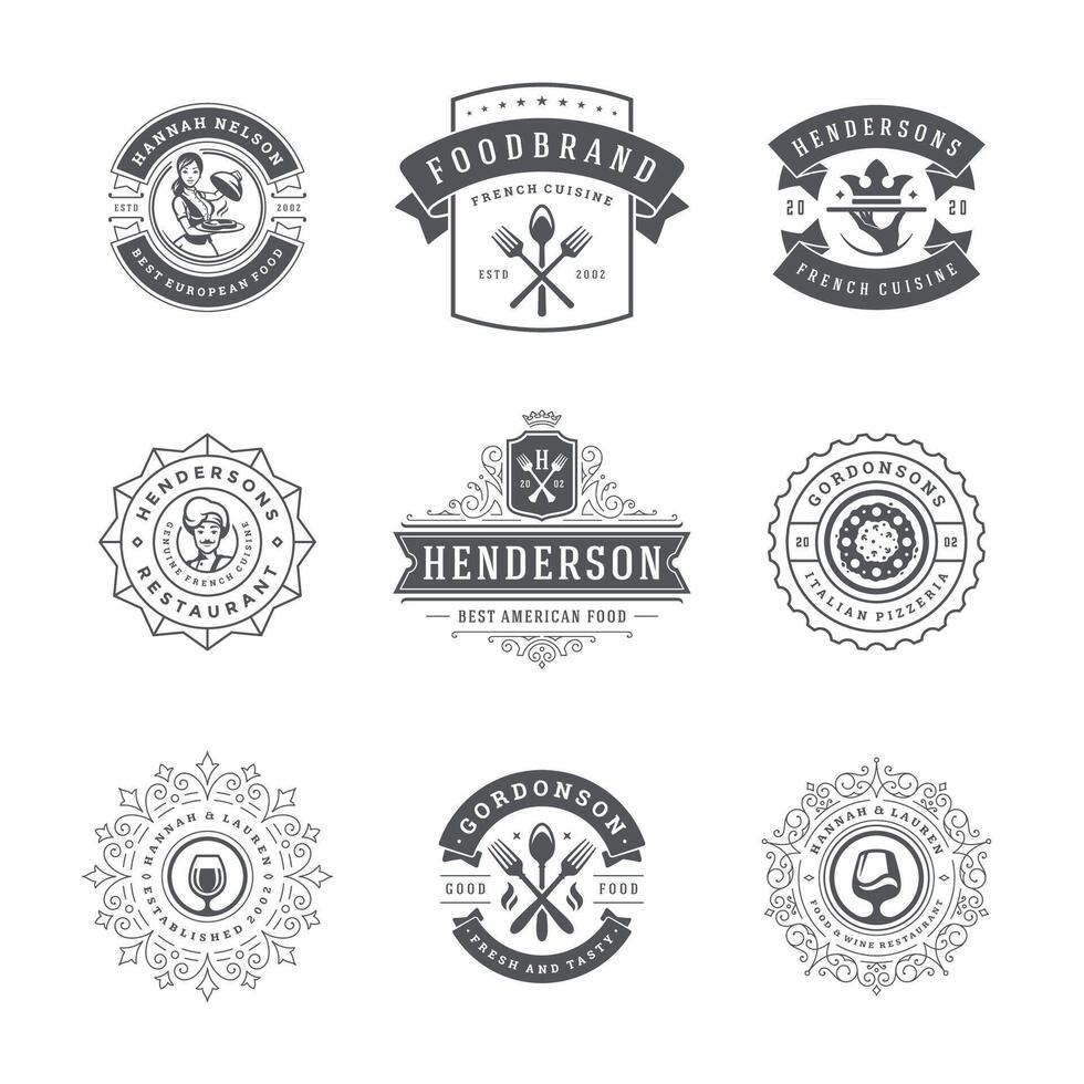 restaurant logos et badges modèles ensemble illustration. vecteur