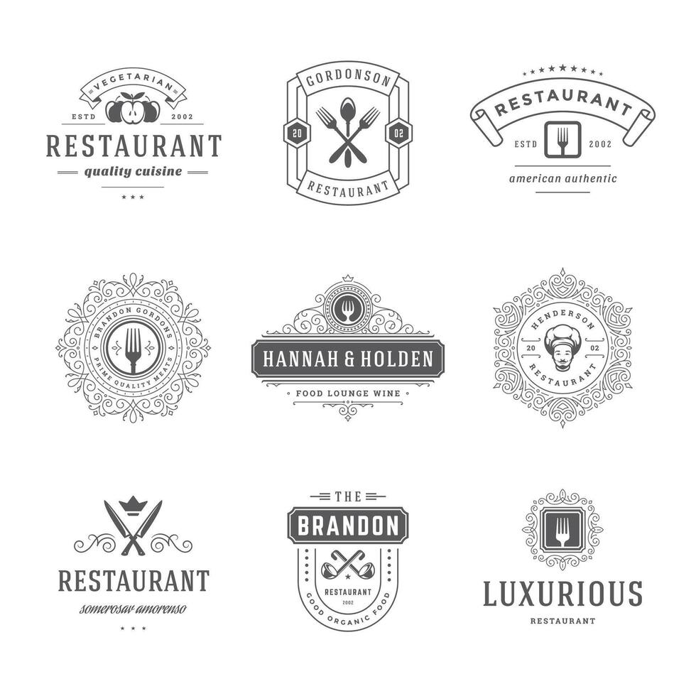 restaurant logos et badges modèles ensemble illustration vecteur