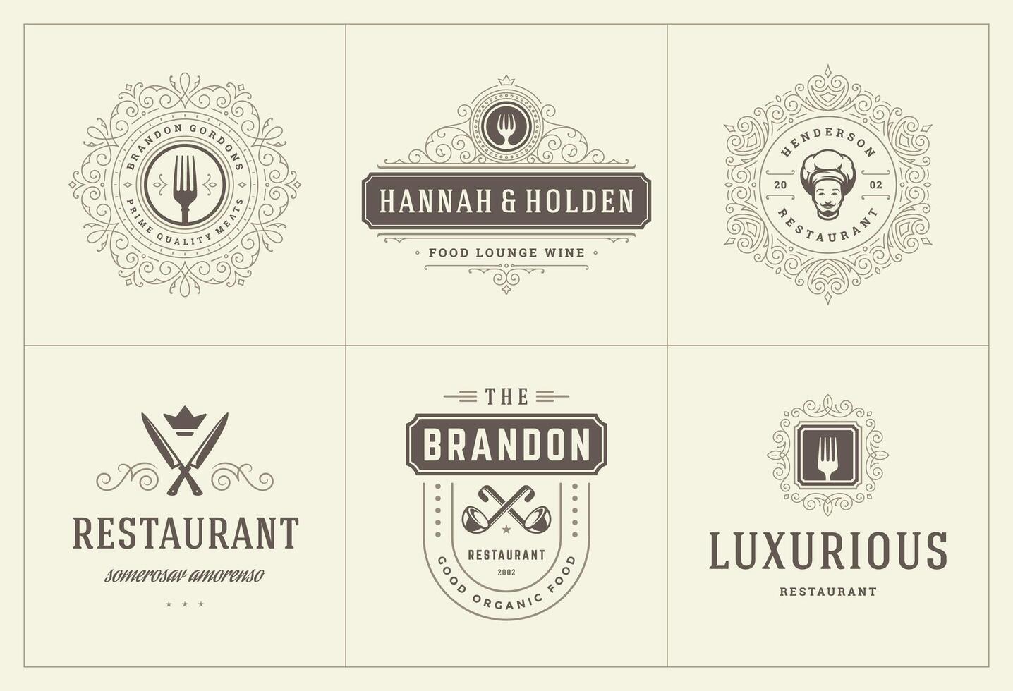 restaurant logos et badges modèles ensemble illustration. vecteur