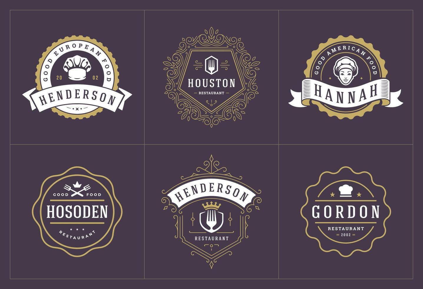 restaurant logos et badges modèles ensemble illustration vecteur