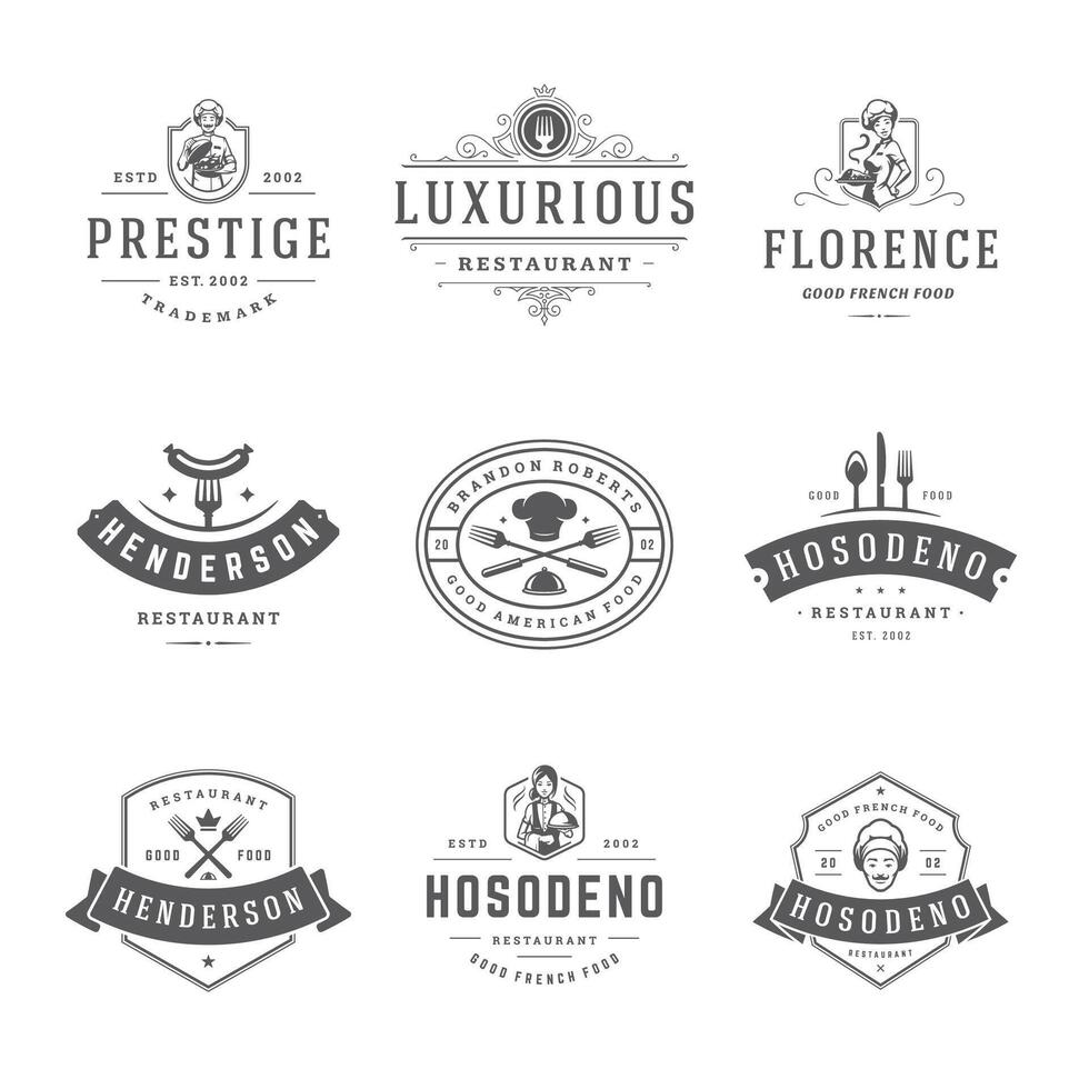 restaurant logos et badges modèles ensemble illustration. vecteur