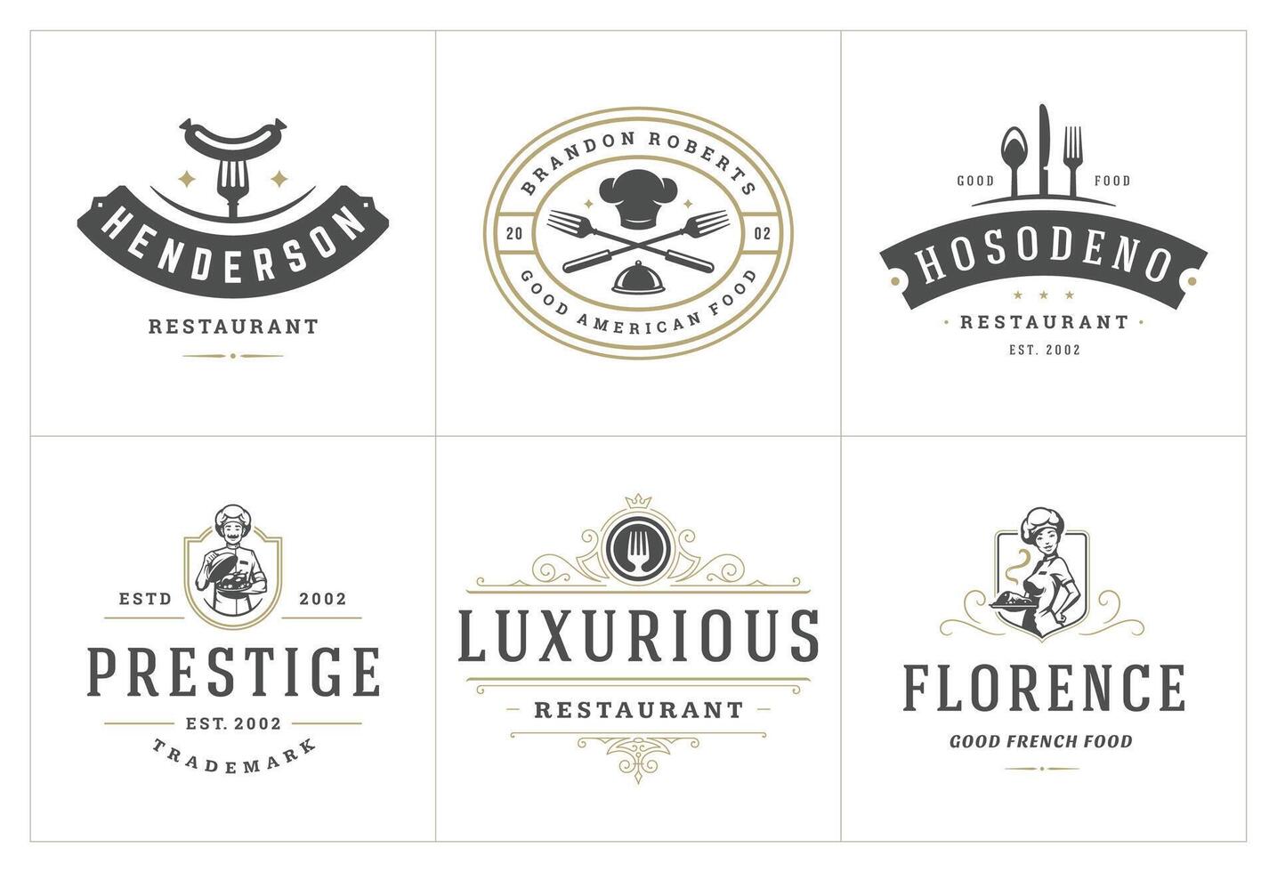 restaurant logos et badges modèles ensemble illustration. vecteur