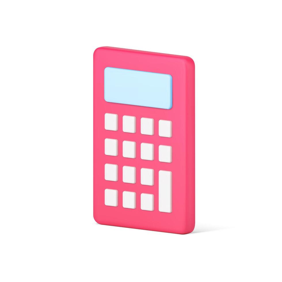 rouge calculatrice 3d icône. l'informatique dispositif avec blanc boutons vecteur