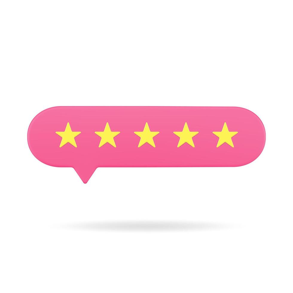 évaluation bulle avec cinq or étoiles 3d icône. rouge voter de satisfait les clients vecteur
