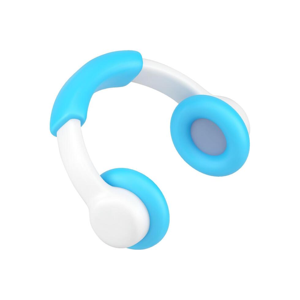 la musique écouteurs 3d icône. blanc l'audio casque avec bleu accents vecteur