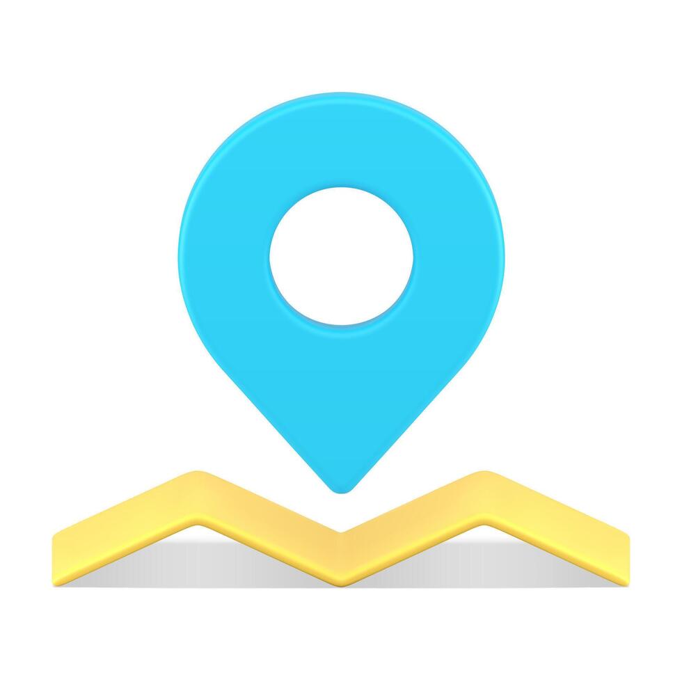 froissé papier carte avec emplacement épingle cartographie Voyage destination GPS bleu aiguille 3d icône vecteur