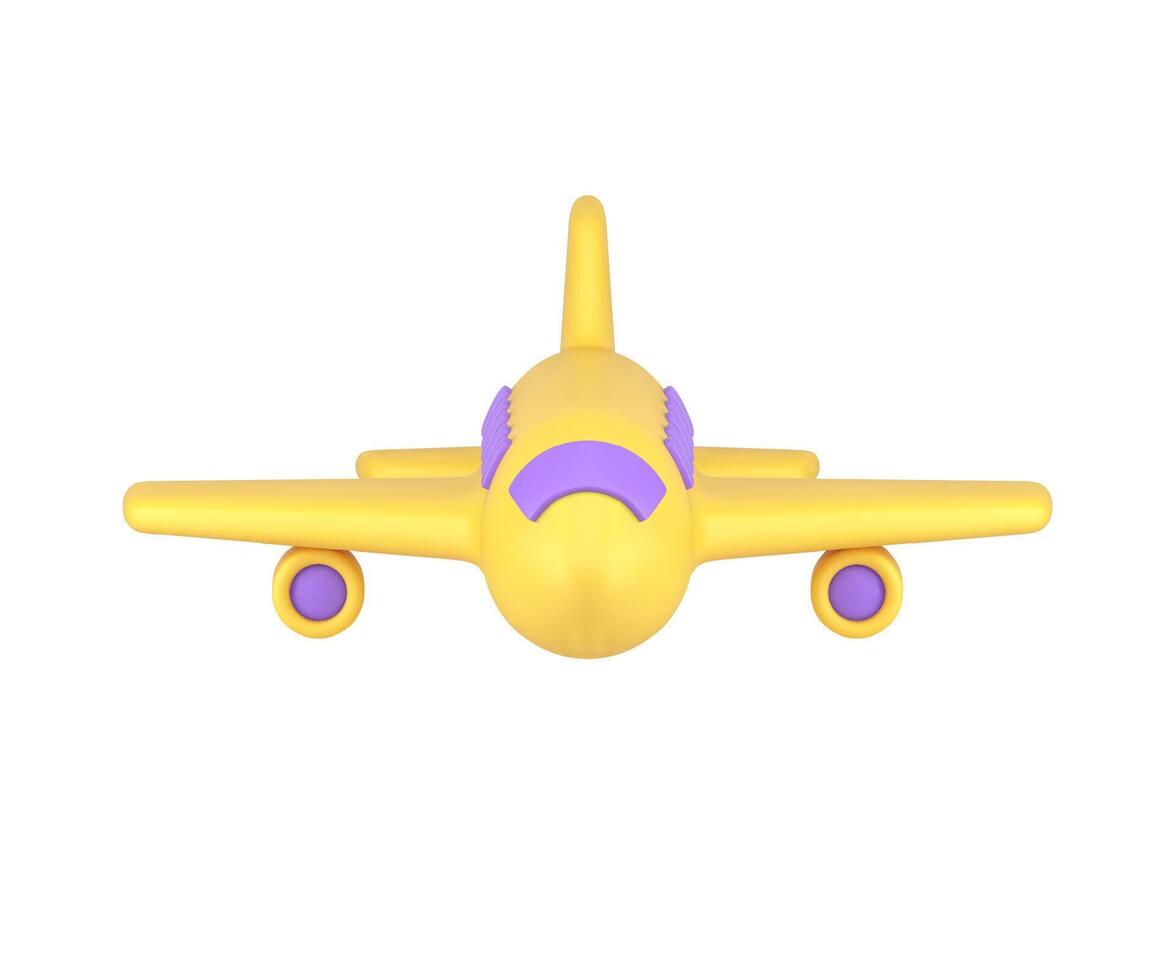 Jaune en volant avion avec violet les fenêtres air passager transport 3d icône de face vue vecteur