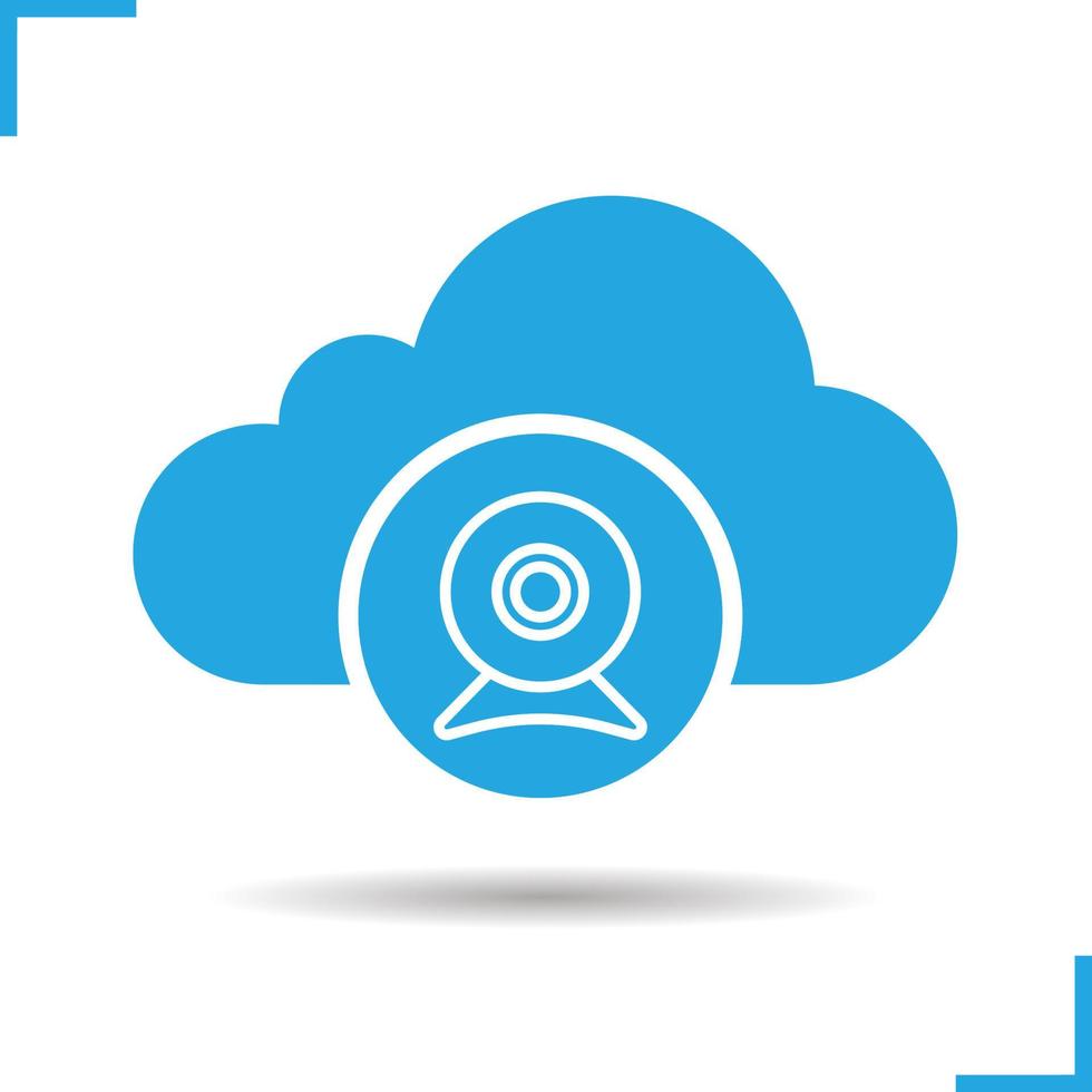 icône de webcam de stockage en nuage. symbole de silhouette d'ombre portée. Cloud computing. webcam. espace négatif. illustration vectorielle isolée vecteur