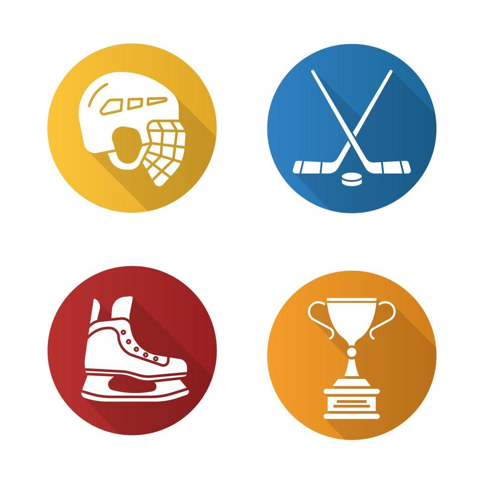 équipement de hockey design plat grandissime icônes définies. casque, patin à glace, bâtons, prix du gagnant. illustration vectorielle vecteur