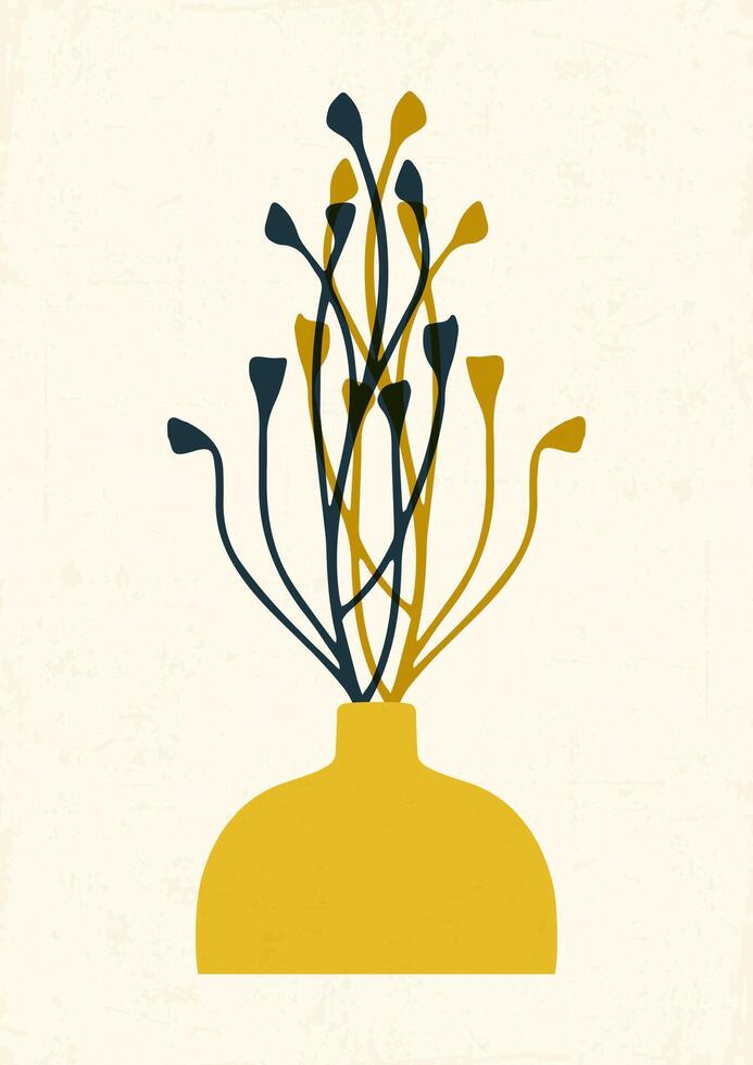 boho minimaliste mur art avec les plantes et poterie. herbier dans une pot illustration affiche. vecteur