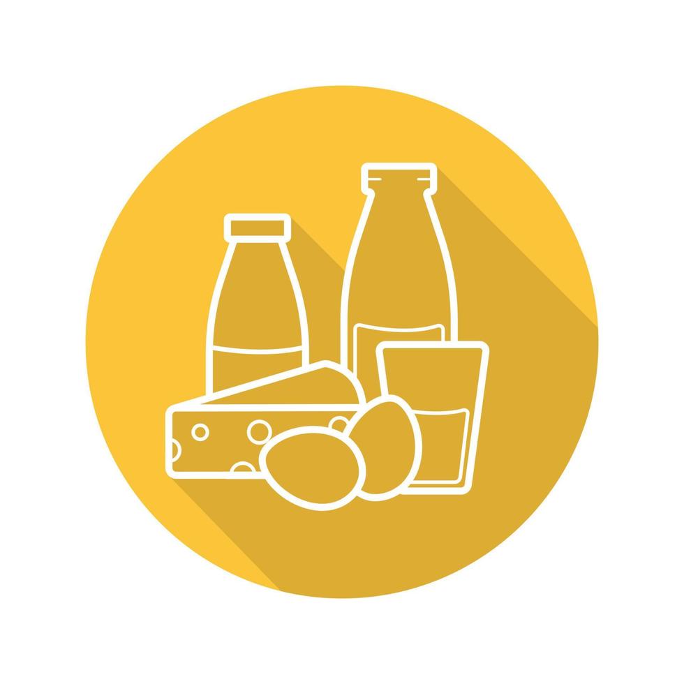 icône plate linéaire grandissime de produits laitiers. yaourt, bouteille et verre de lait, œufs et fromage. articles d'épicerie. symbole de ligne de vecteur