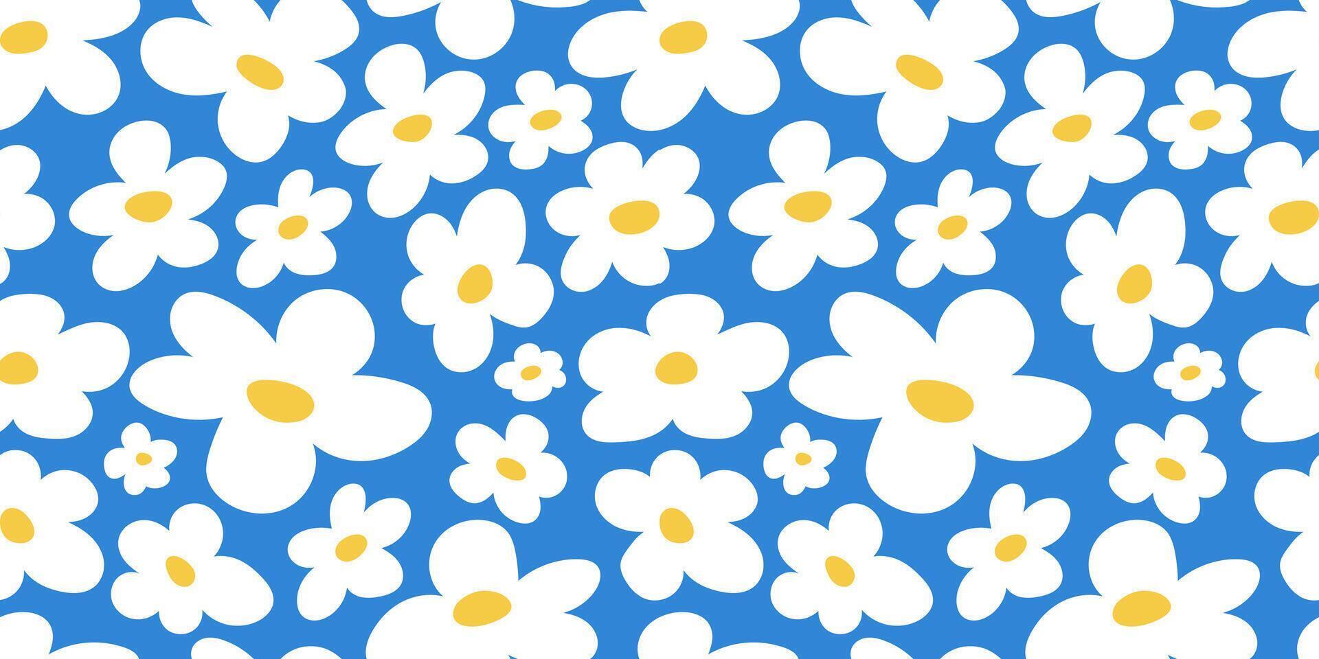 années 2000 fleurs, y2k Contexte. sans couture modèle avec abstrait blanc marguerites fleurs sur bleu Contexte vecteur