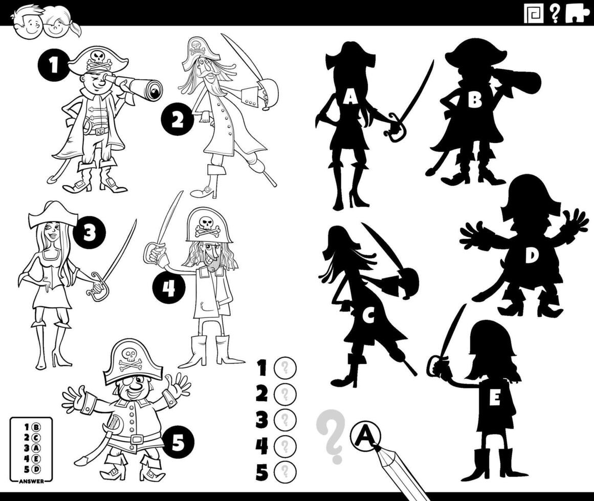 découverte ombres activité avec dessin animé pirates coloration page vecteur