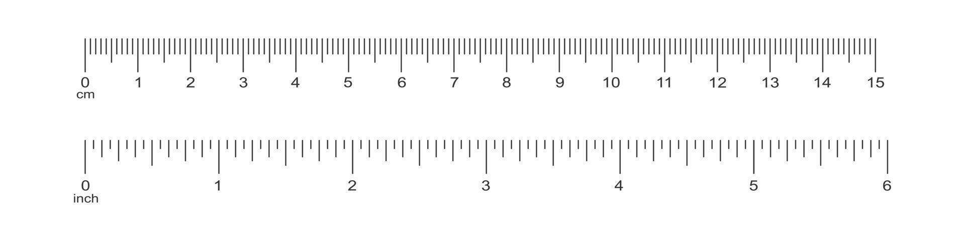 horizontal échelle avec 6 pouce et 15 centimètre balisage et Nombres. mesure graphique de métrique et impérial unités. distance, la taille ou longueur la mesure outil modèles vecteur