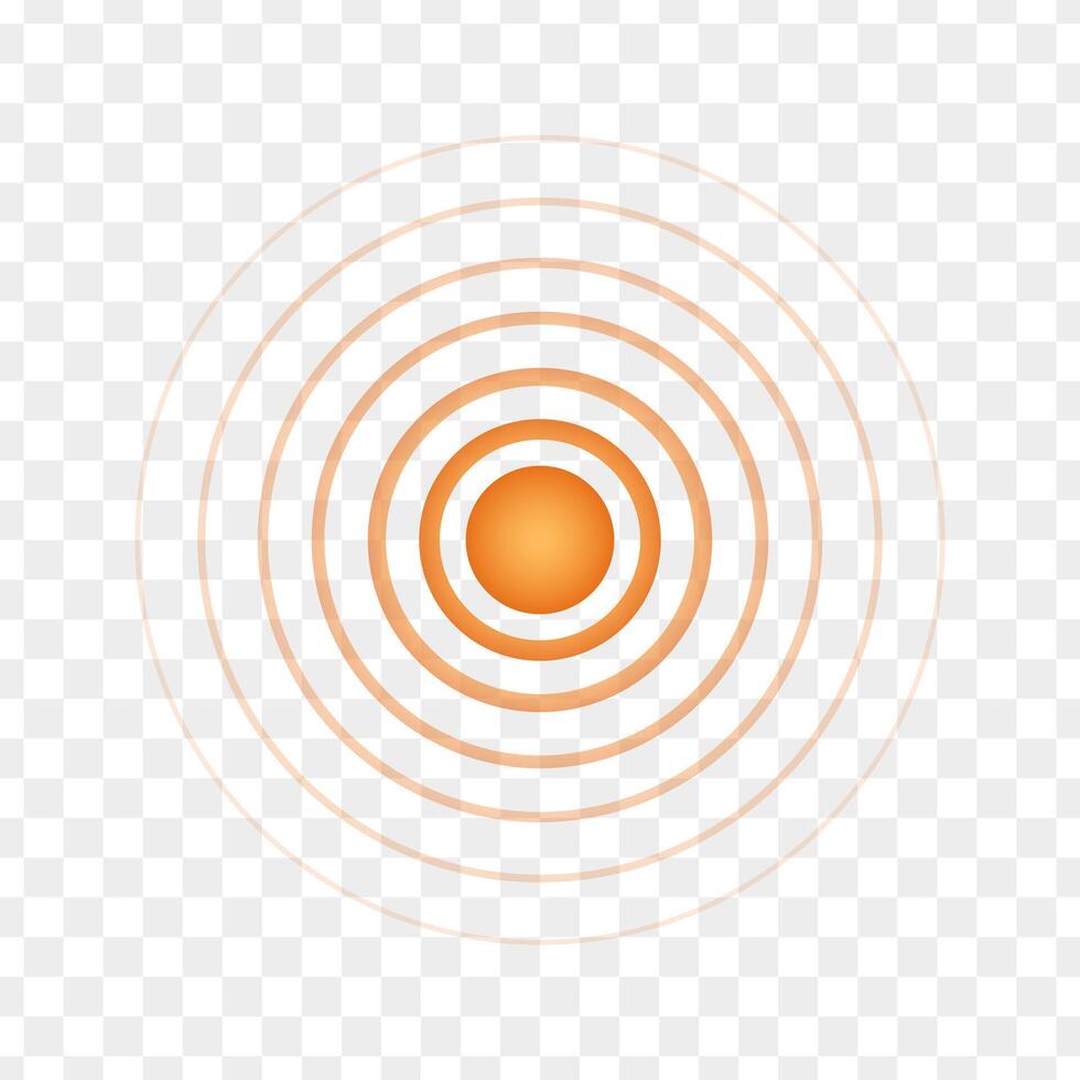 Orange concentrique indiquer. rond localisation icône. symbole de but, cible, douleur, guérison, blesser, calmant. radar, du son ou sonar vague signe vecteur