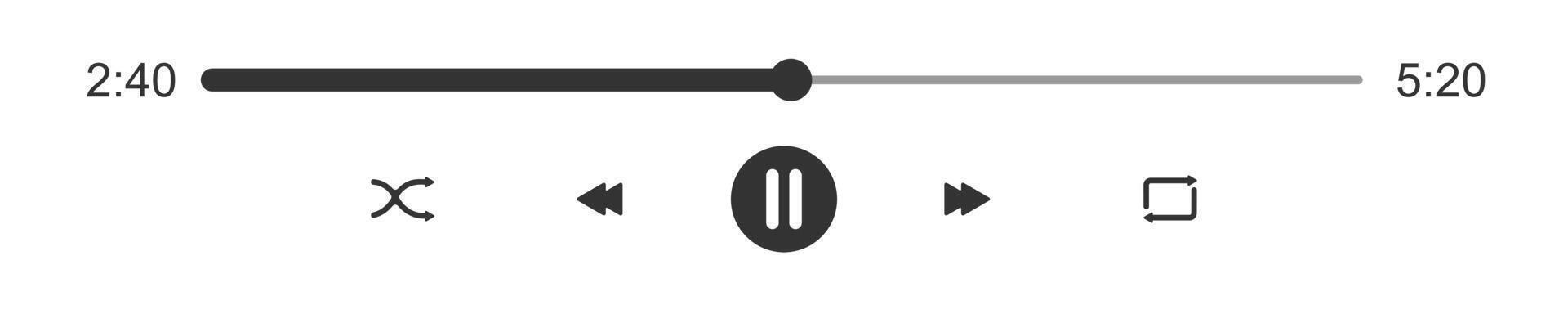 l'audio joueur le progrès chargement bar avec temps glissière. pause, mélanger, répéter, rembobiner et vite vers l'avant boutons. modèle de lecteur multimédia relecture panneau interface vecteur
