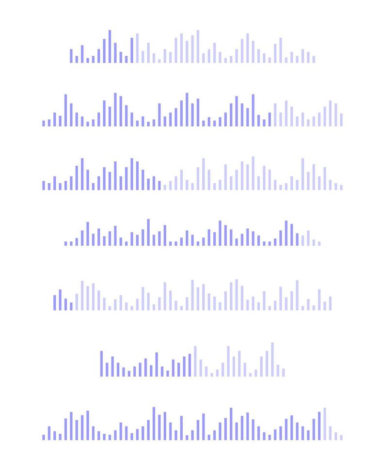 du son vague Icônes. voix message panneaux. l'audio fichier pictogrammes. enregistrer, impulsion ou messagerie vocale symboles. éléments de en ligne Messager, flux, radio, Podcast mobile app interface vecteur