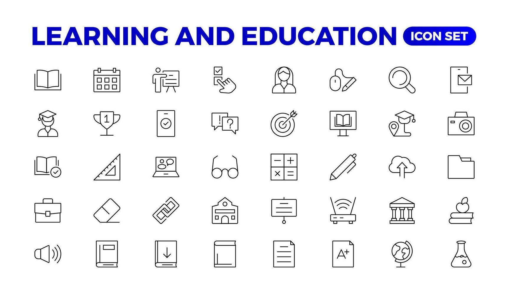 éducation apprentissage mince ligne ensemble. retour à école icône ensemble avec différent Icônes en relation à éducation, succès, académique sujets, et plus. éducation, école, modifiable accident vasculaire cérébral Icônes. vecteur